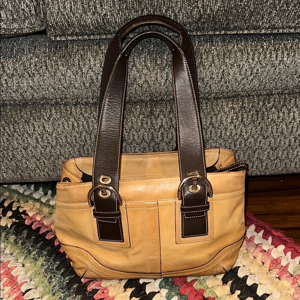 Coach Tan and Brown Leather Shoulder Bag